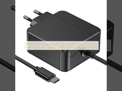 65W PD Fast Charging Power Supply with Included Charging Cable for Phones, Laptops, Tablets & Other Electronic Devices