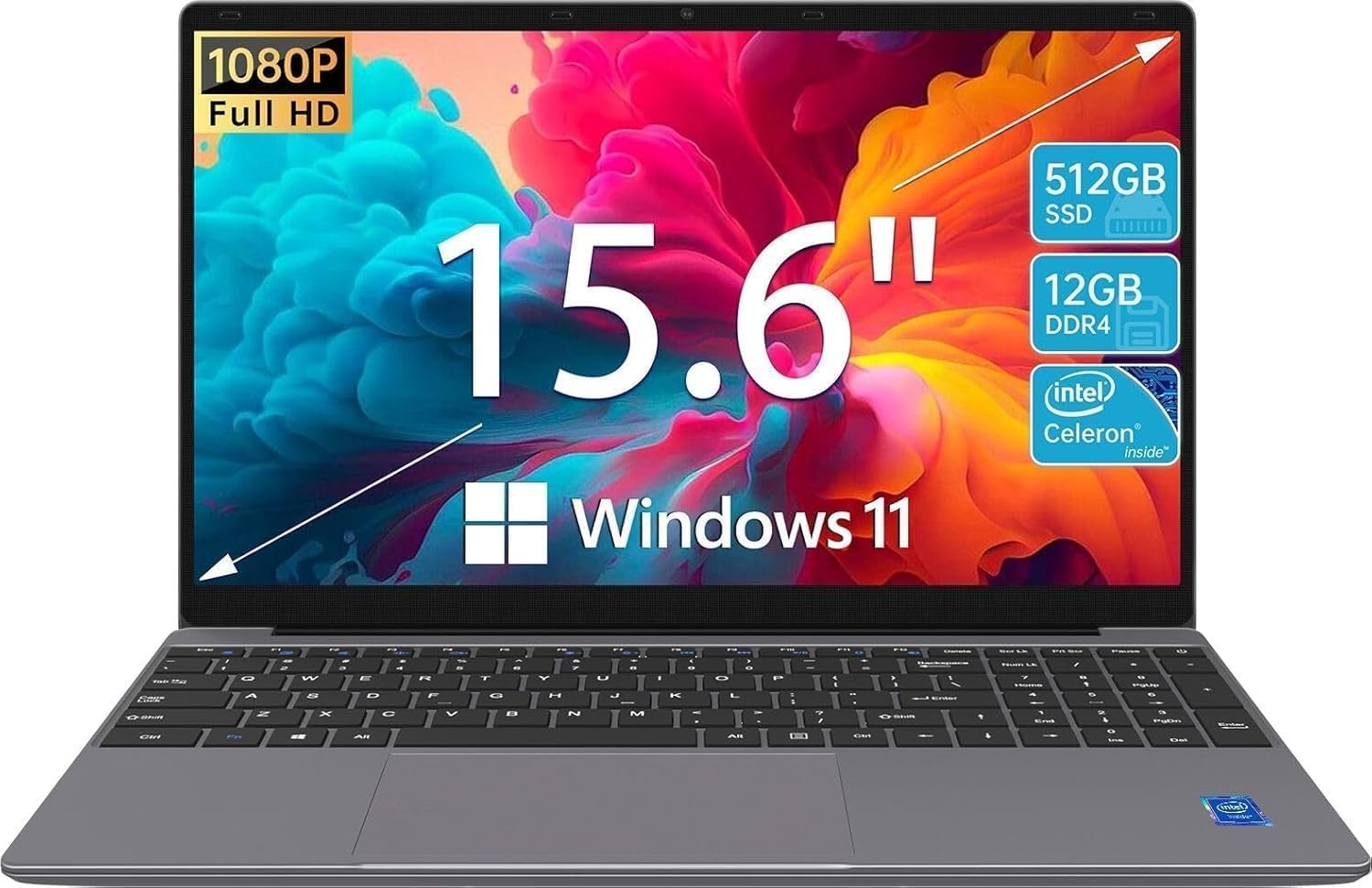 HD Display 15.6 Inch Laptop Computer Intel UHD Graphics 180°Open Angle ...