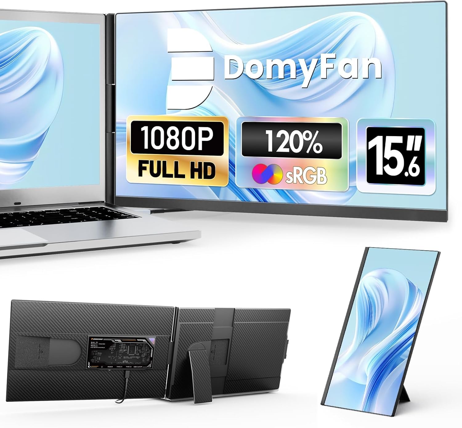 FHD 1080P IPS 15.6" Laptop Screen Extender 120%SRGB HDMI USB A For ...