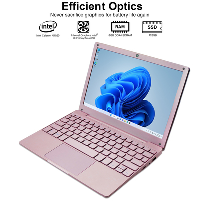 Slim Laptop 10.1 Inch IPS Panel Dual Core Intel 8GB DDR4 SSD English Keyboard Windows OS Students Business made of ABS material