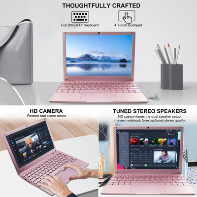 Slim Laptop 10.1 Inch IPS Panel Dual Core Intel 8GB DDR4 SSD English Keyboard Windows OS Students Business made of ABS material