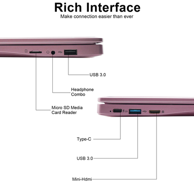 Slim Laptop 10.1 Inch IPS Panel Dual Core Intel 8GB DDR4 SSD English Keyboard Windows OS Students Business made of ABS material