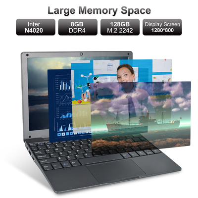 10.1 Inch Laptop with Intel Celeron N4020 CPU 8GB RAM 128GB SSD Dual Screen Built-In Camera Windows 11 Pro 0.93KG US/EU Plug
