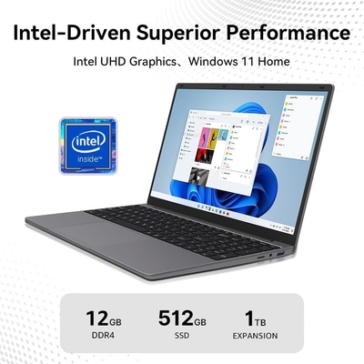 Windows 11 15,6 &quot; Full HD Laptop 512 Go SSD 12 Go DDR4 RAM Intel Jasper Lake N5095 Il est fourni avec une résolution d'écran d'environ