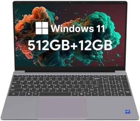 Windows 11 15,6 &quot; Full HD Laptop 512 Go SSD 12 Go DDR4 RAM Intel Jasper Lake N5095 Il est fourni avec une résolution d'écran d'environ