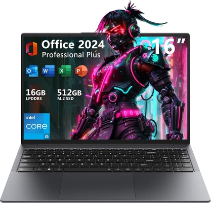 16 pouces ordinateur portable Windows 16 Go de RAM 512 Go SSD MS Office 2024 ordinateur portable Intel Core I5