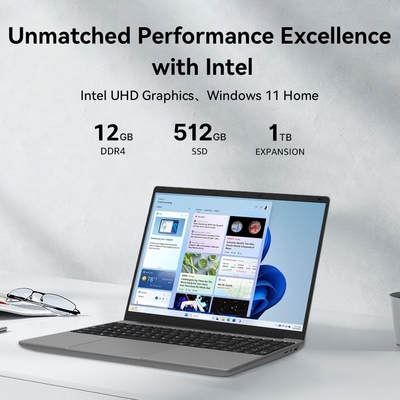 12GB RAM 512GB SSD 15.6&quot; Full HD Laptop Dual Speakers-Gray intel celeron n5095 laptop