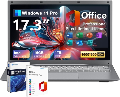 17.3 pouces ordinateur portable Windows Intel 4-Core N100 affichage HD Windows 11 Pro ordinateur portable