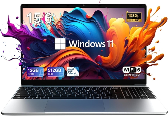 15.6' Windows 11 ordinateur portable FHD IPS Intel Celeron N5095 Processeur à 4 cœurs