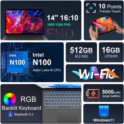 Tablette Windows de 14 pouces PC 11 Pro avec clavier Processeur N100 Quad Core Tablette Windows