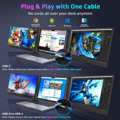 15Écran d'affichage portable ultra mince FHD IPS USB C Plug and Play Moniteur externe portable