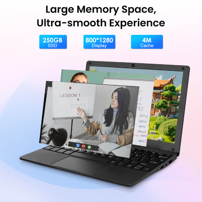 Mini 10.1inch Education Laptop Computer, Windows11 Netbook, Intel Celeron N4000 CPU 8GB RAM 250GB SSD HD IPS Screen, Laptop Computer for Learning, Office Work